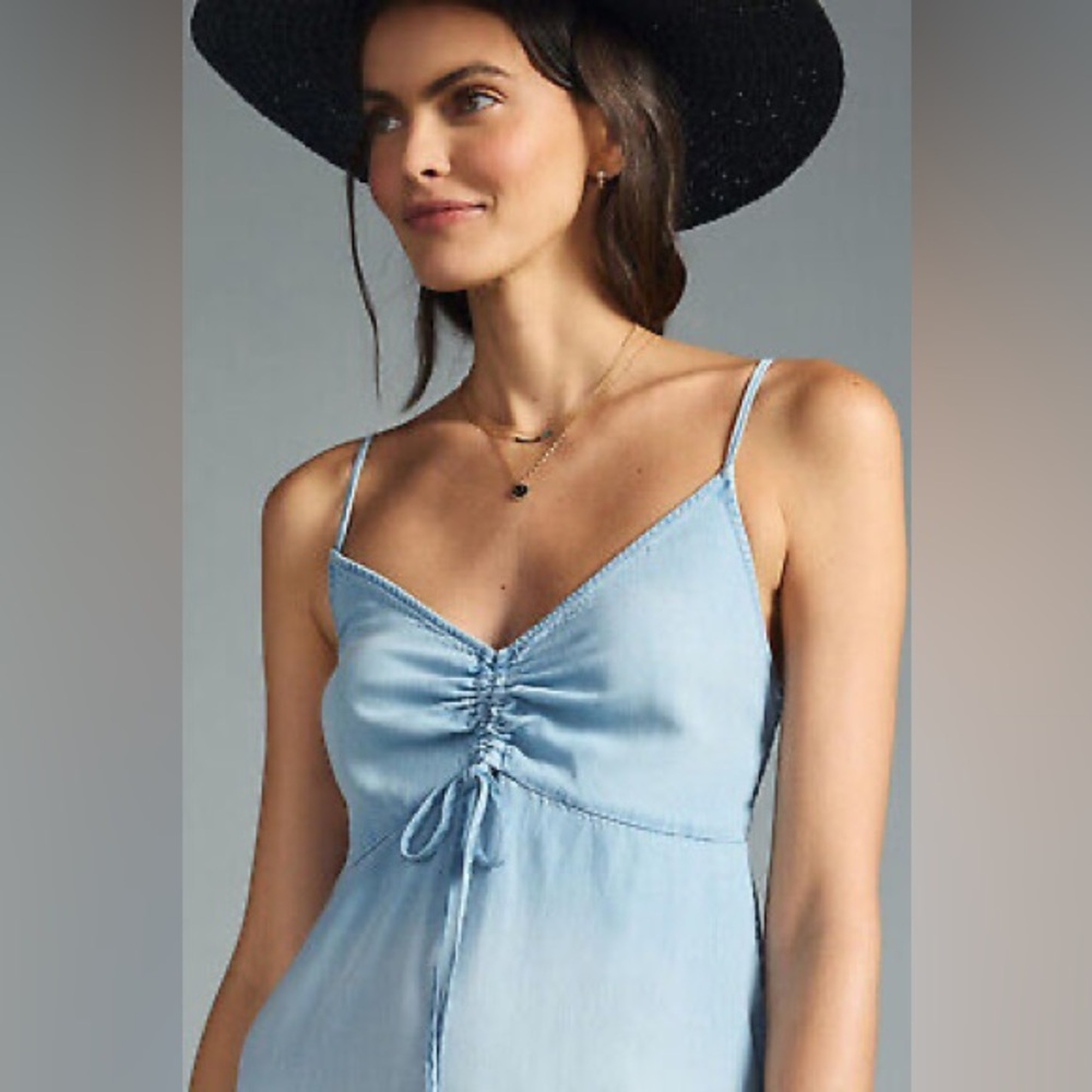 NWT Anthropologie Cloth & Stone Midi Dress chambray blue adjustable western